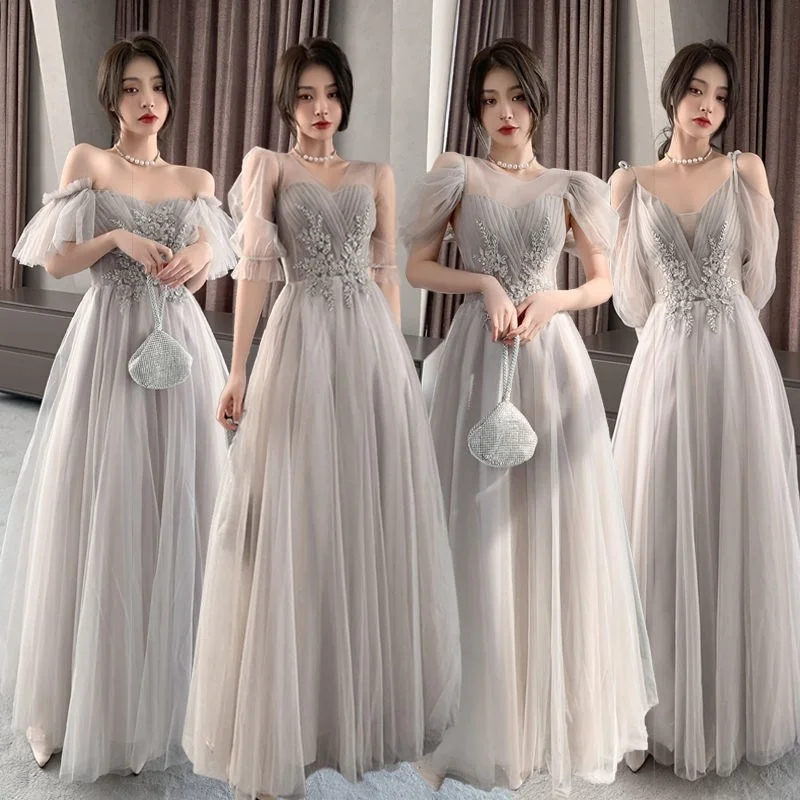 

Серое платье подружки невесты, новинка 2023, весеннее длинное приталенное вечернее платье в сказочном стиле для сестры, женское весеннее платье
