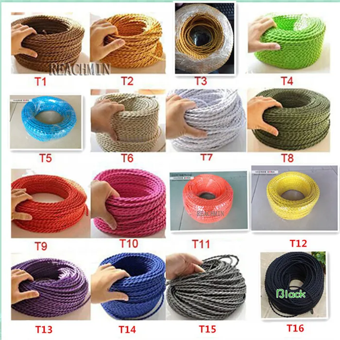 

100m/lot 2*0.75 Copper Cloth Covered Wire Vintage Style Edison Light Lamp Cord Grip Twisted Fabric Lighting Flex Electric Cable