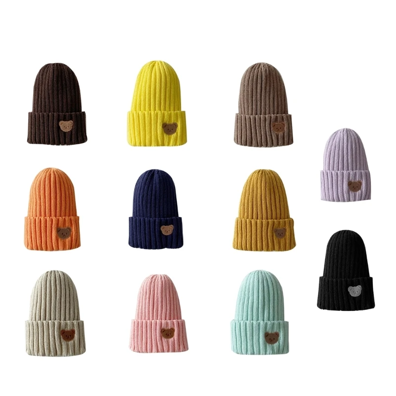

Bonnet Cap Embroidered Cartoon Bear Hat for Boy Girl Newborn Crochet Knitted Hat 1560