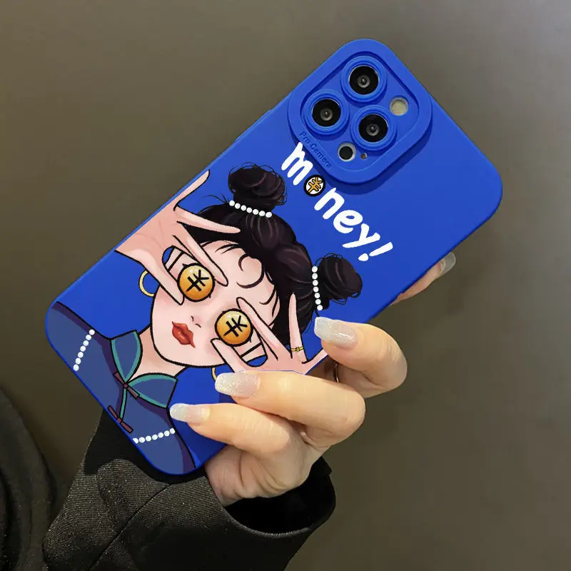 

Cute Blue Liquid Smartphone Case for iPhone 13 12 11 Pro Max XS Max XR X 8 Plus Fallproof Soft Mate Back Goodluck Rubber Cover