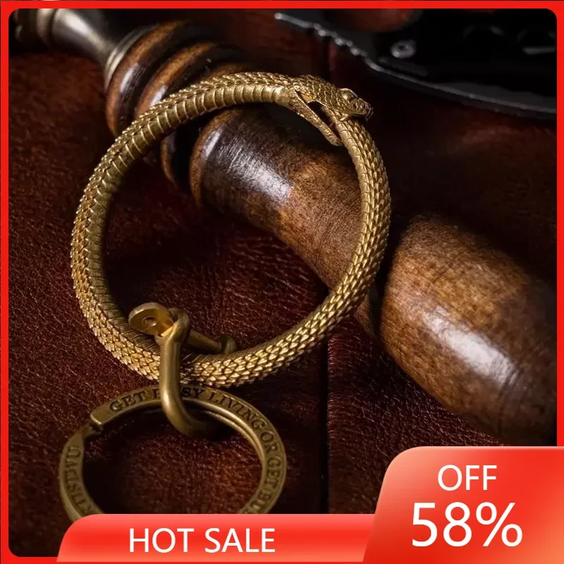 

Латунный брелок для ключей в виде змеи, кольцо в виде змеи, брелок для ключей в виде змеи, Ouroboros, аксессуар, подвеска в виде медной змеи для авт...