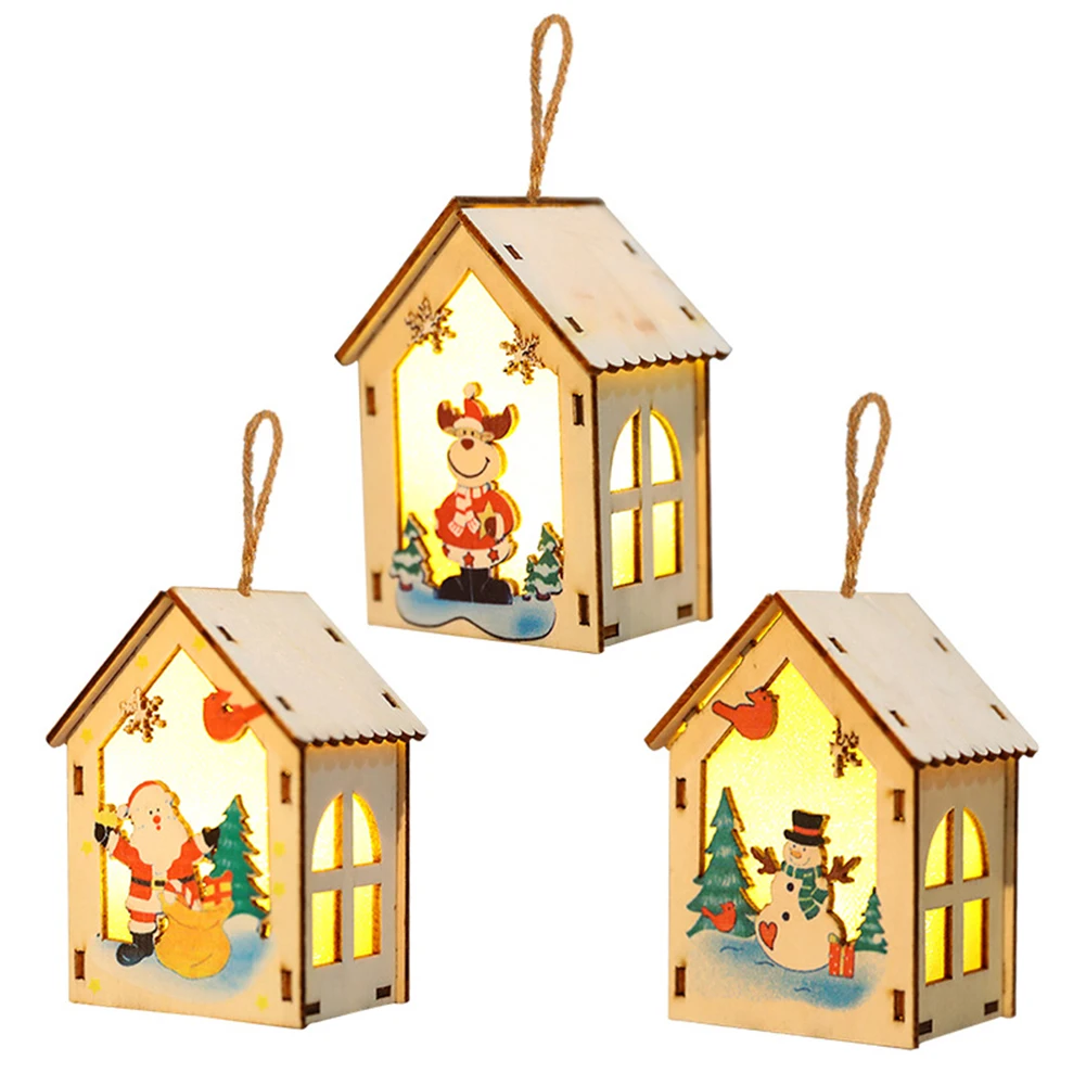 

Рождественский светодиодный светильник, деревянный домик, светящаяся кабина, украшения для рождественской елки для дома, рождественские украшения, подарок «сделай сам» на новый год