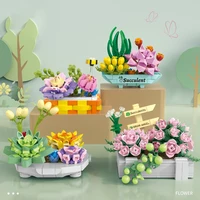 bouquet flowers building blocks sets toys for children home decoration plant potted rose model assembly brick girl toy kid gifts