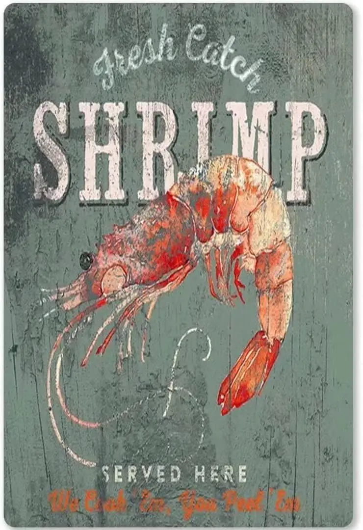 Металлическая ретро-наклейка креветки свежий Захват винтажный жестяной барный