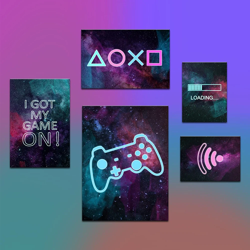 

Watercolor Video Game Posters Canvas Painting Gaming Artwork Wifi Loading Wall Art Prints Pictures Playtion Game Room Home Decor