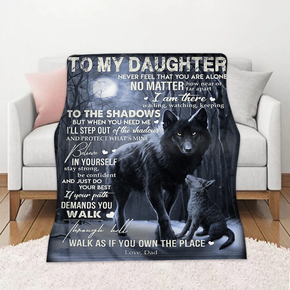 

Envelope Blanket to My Daughter from Dad Letter Wolf Printed Quilts Fleece Throw Blankets Best Gift Travel Picnic Sherpa Blanket