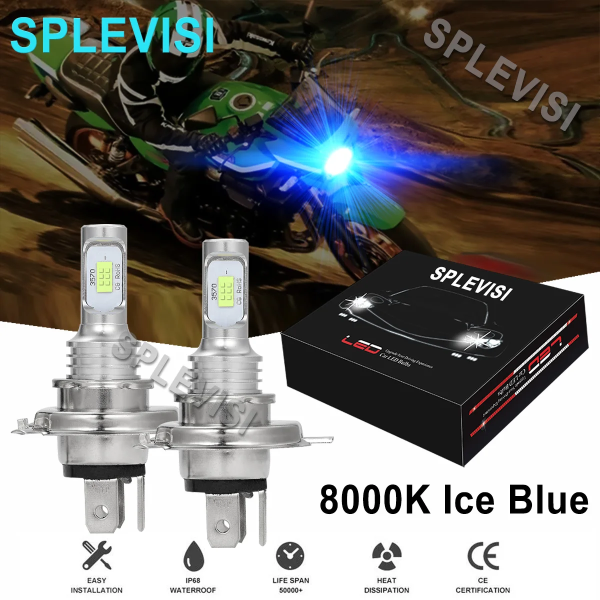 

2x 70W Ice blue motorcycle headlight For Kawasaki Z1000 2004-2012 ZZR600 2003-2008 ZZR1200 2002-2005 ZRX1200 2004-2005 led moto