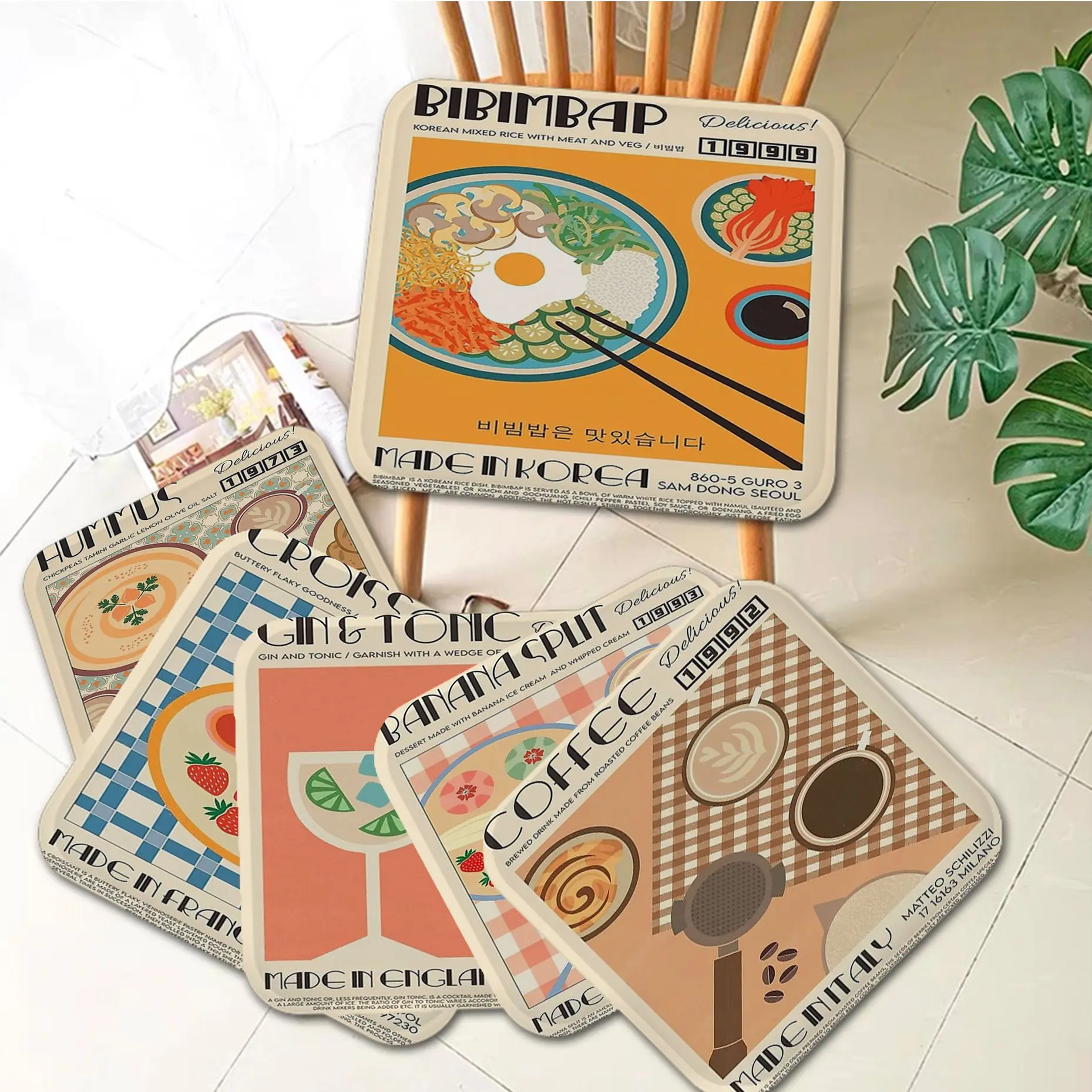 

Japanese Korean Foods Drinks Rum Ramen Cartoon Dining Chair Cushion Circular Decoration Seat For Office Chair Pad