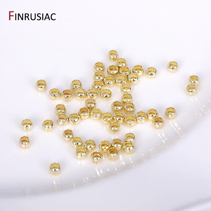 Обжимные бусины с позолотой 14 К/18 К, латунные металлические пробки 2 мм/2.5 мм/3 мм, фурнитура для изготовления ювелирных изделий своими руками, 2,5 шт./упаковка