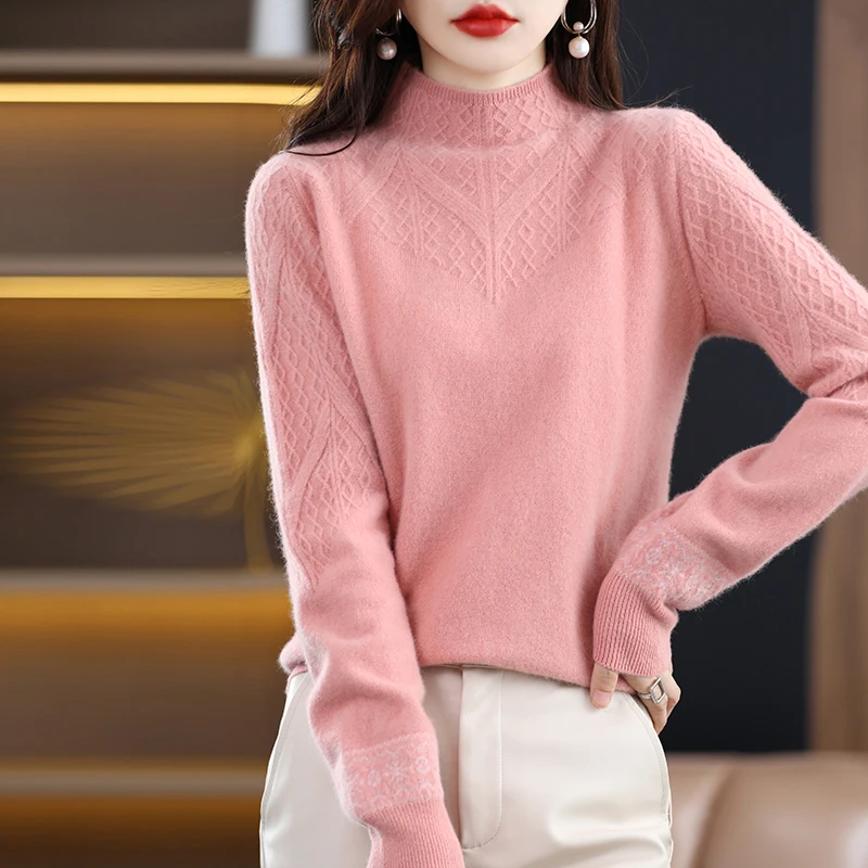 

Woman's Sweaters Autumn Winter Thick Casual Blouse Female Pullover Long Sleeve Turtleneck Warm Coat 100% Wool Knitted Top Ju