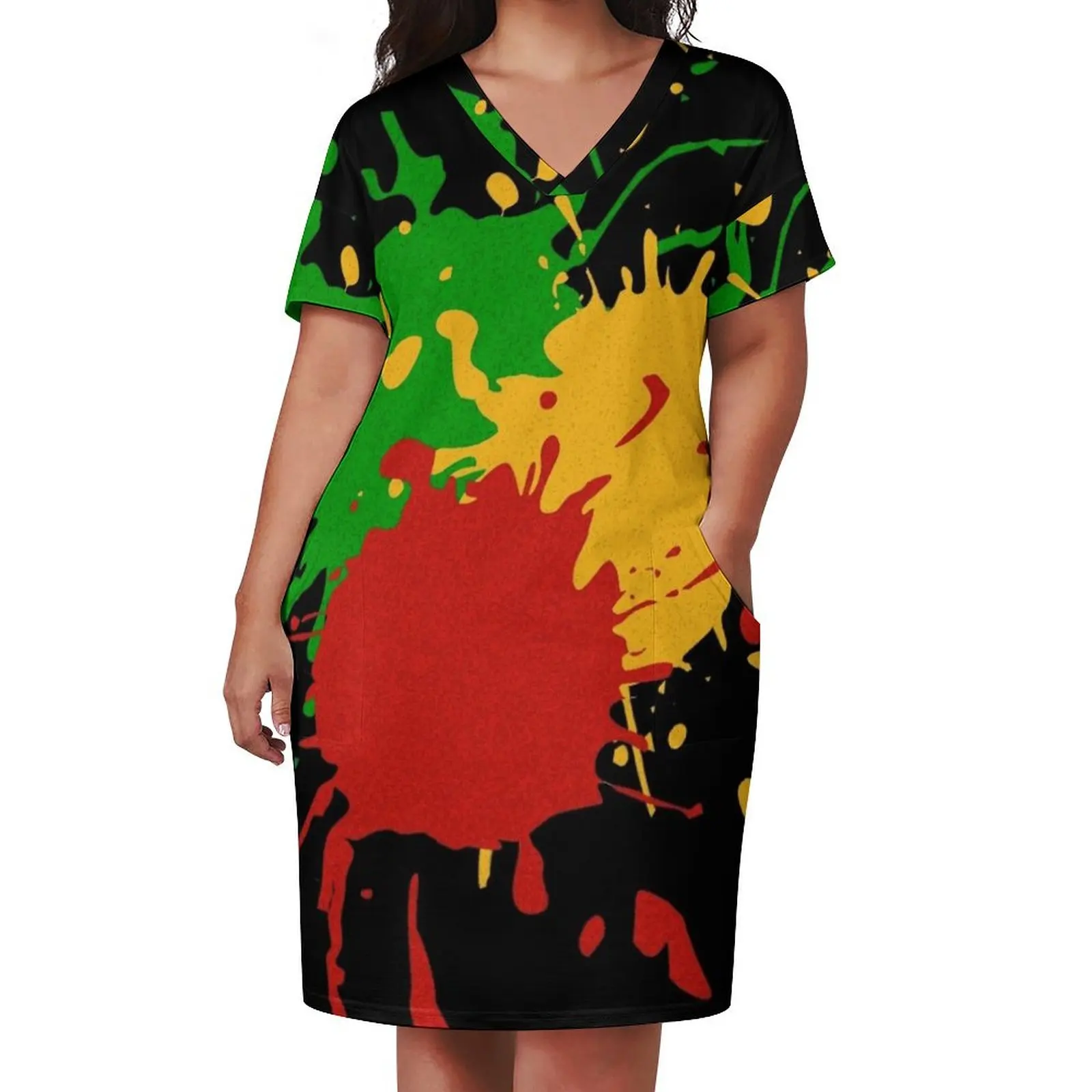Женское свободное платье Rastafari Colors - Splashes зеленый желтый красный