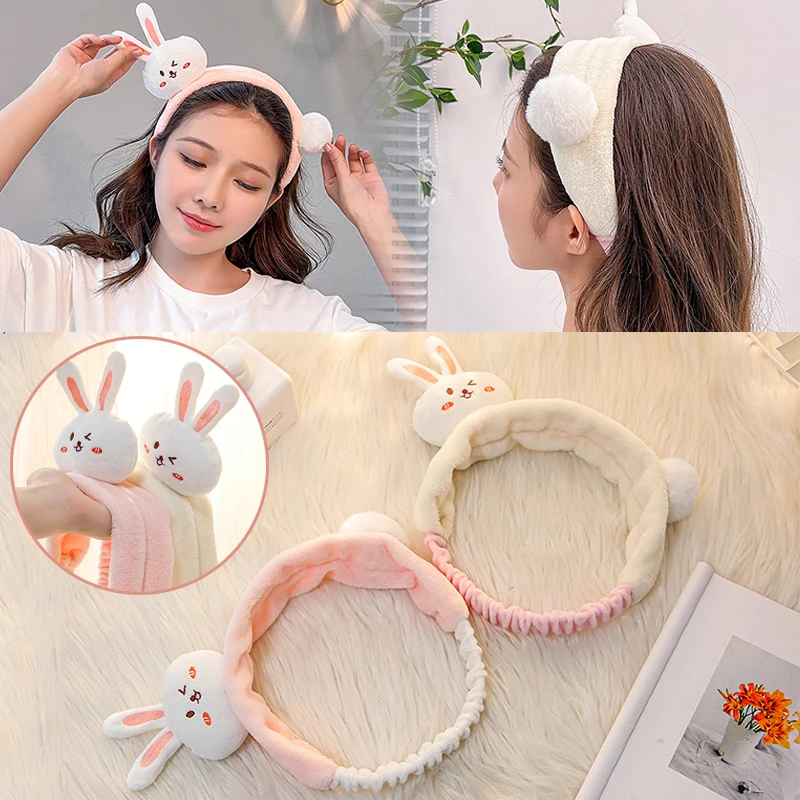 

Cute Animal Cat Ears Headband Soft Wash Face Hair Holder Hairbands Warm Coral Fleece Bow For Women Girls Makeup Hair Accessories