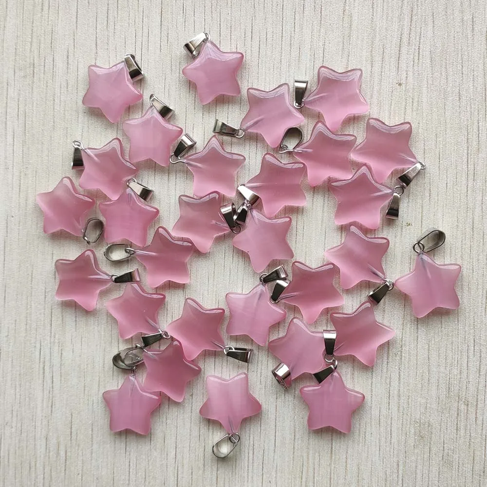 

Beautiful pink cat eye stone five star charms pendants for diy jewelry accessories making free shipping Wholesale 24pcs/lot