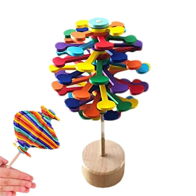 

Wooden Rotating Lollipop Stress Relief Toys Colorful Face Spiral Spin Antistress Educational Toys For Adults Kids Children