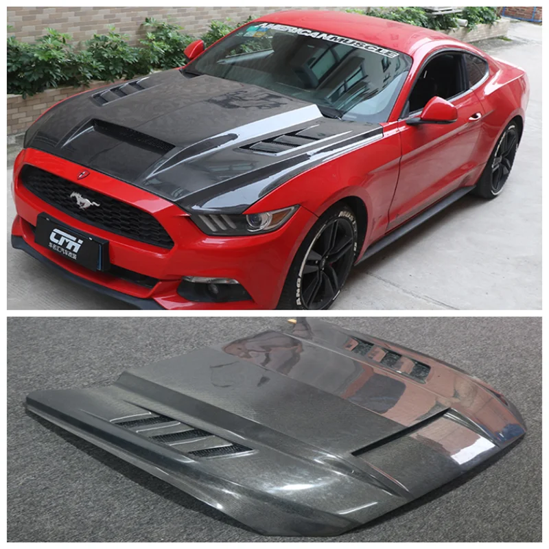 

Fits For Ford Mustang 2015 2016 2017 High Quality Real Carbon Fiber Front Bumper Engine Hood Vent Cover