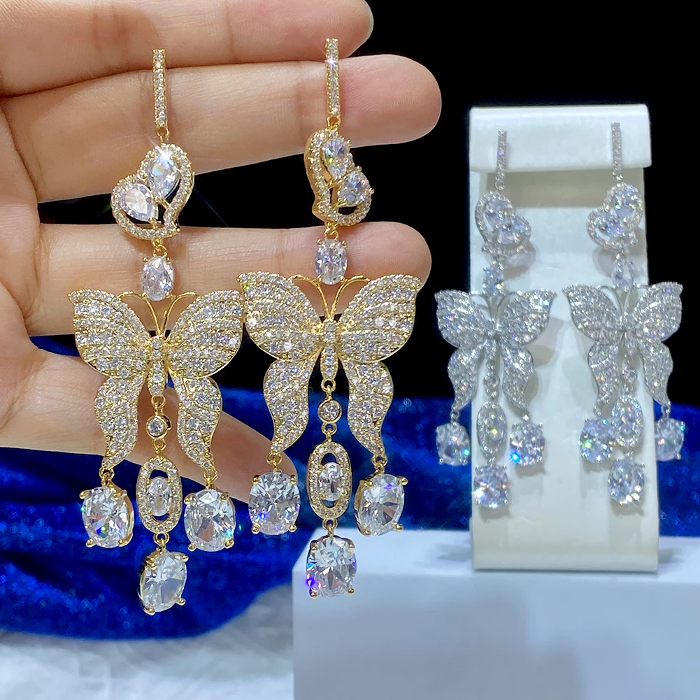 Роскошные Длинные серьги-бабочки с кисточками модные золотистые и Серебристые