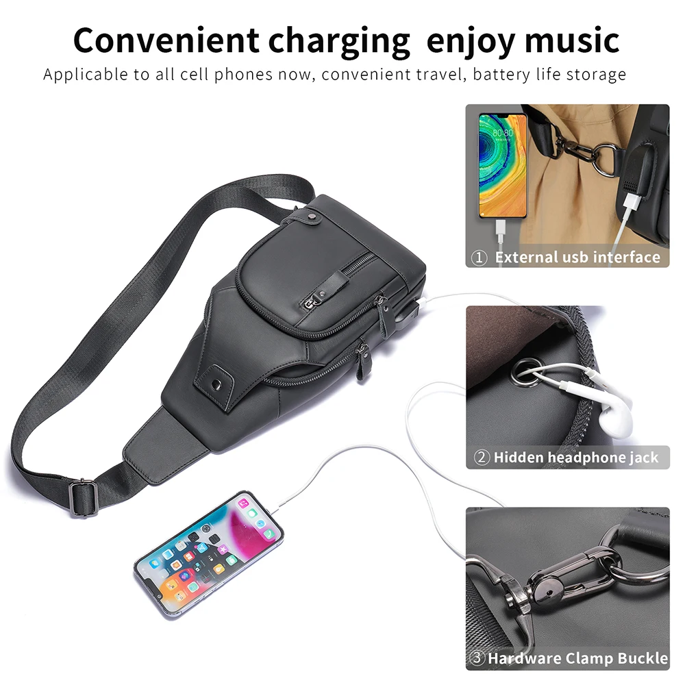 NIUCUNZH Small Travel Chest Bags USB Charging Anti-theft Side Sling Bags Cowhide Sports Cross Shoulder For Phone Man Belt Bag