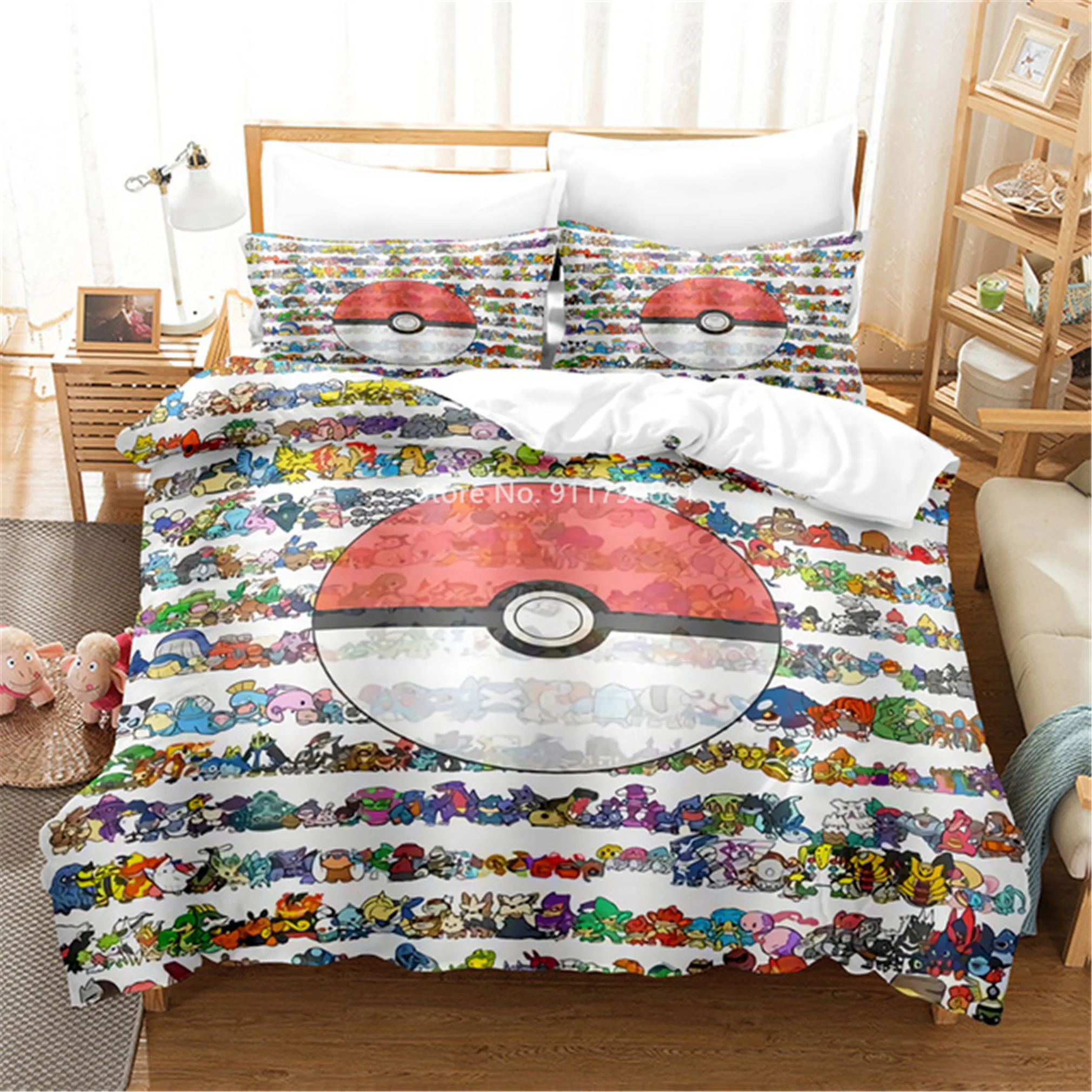 

Bandai Pokemon Series Color 3D Printed Cartoon Children Comfortable Duvet Cover Pillowcase Bedding Set Bedroom Decoration