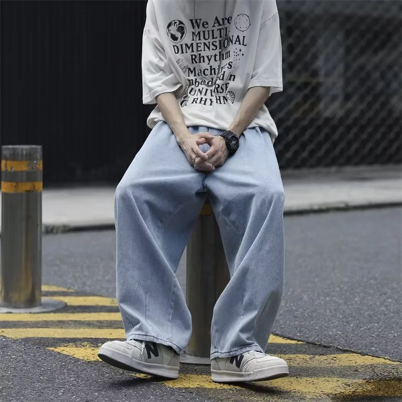 

ZCSMLL Japanese Retro Jeans Men's Summer Thin Loose Straight Pants Hong Kong Style High Street Hip-hop Casual Trousers