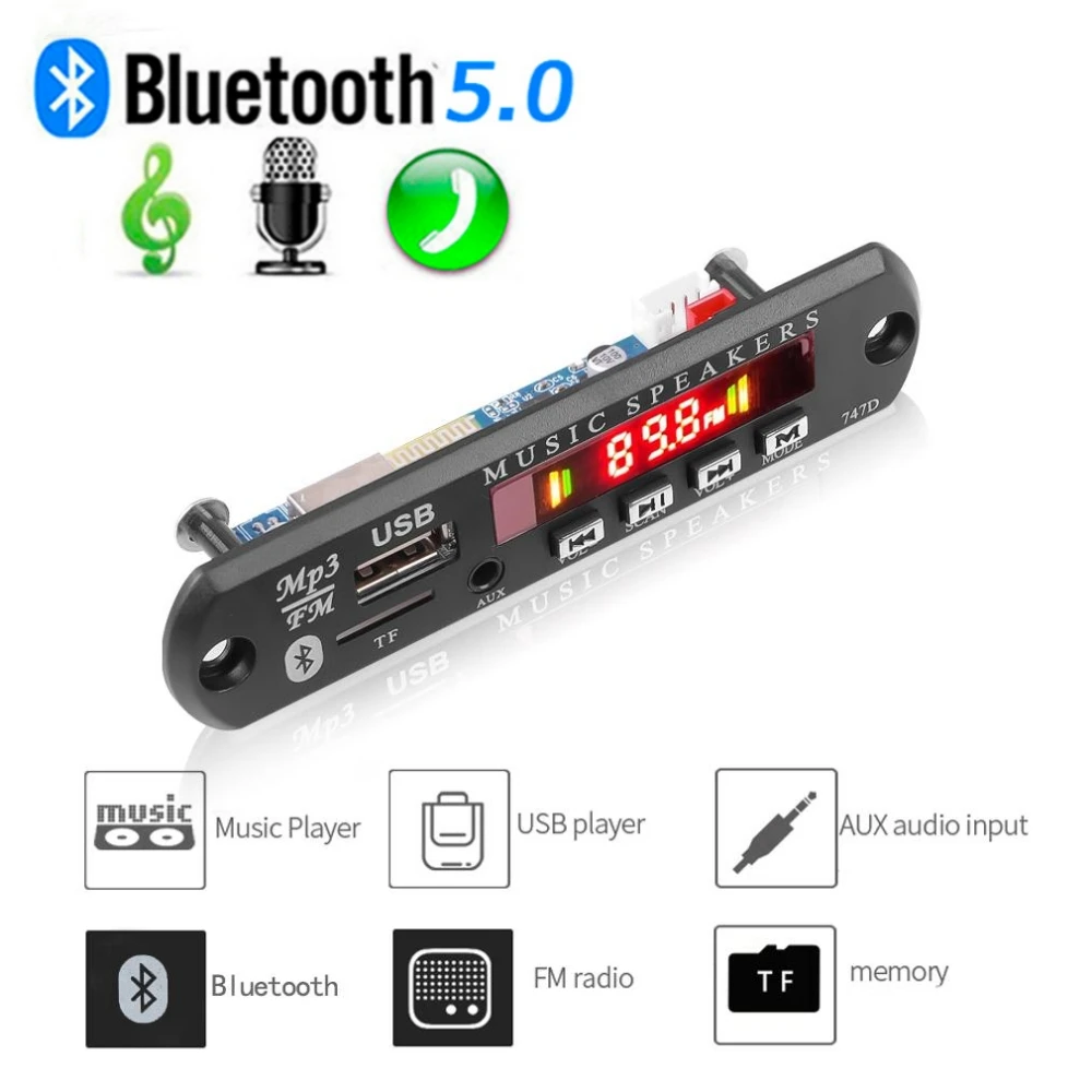 Kebidu Автомобильный MP3-плеер Bluetooth 5.0 с USB-картой TF поддержкой диктофона FM-радио