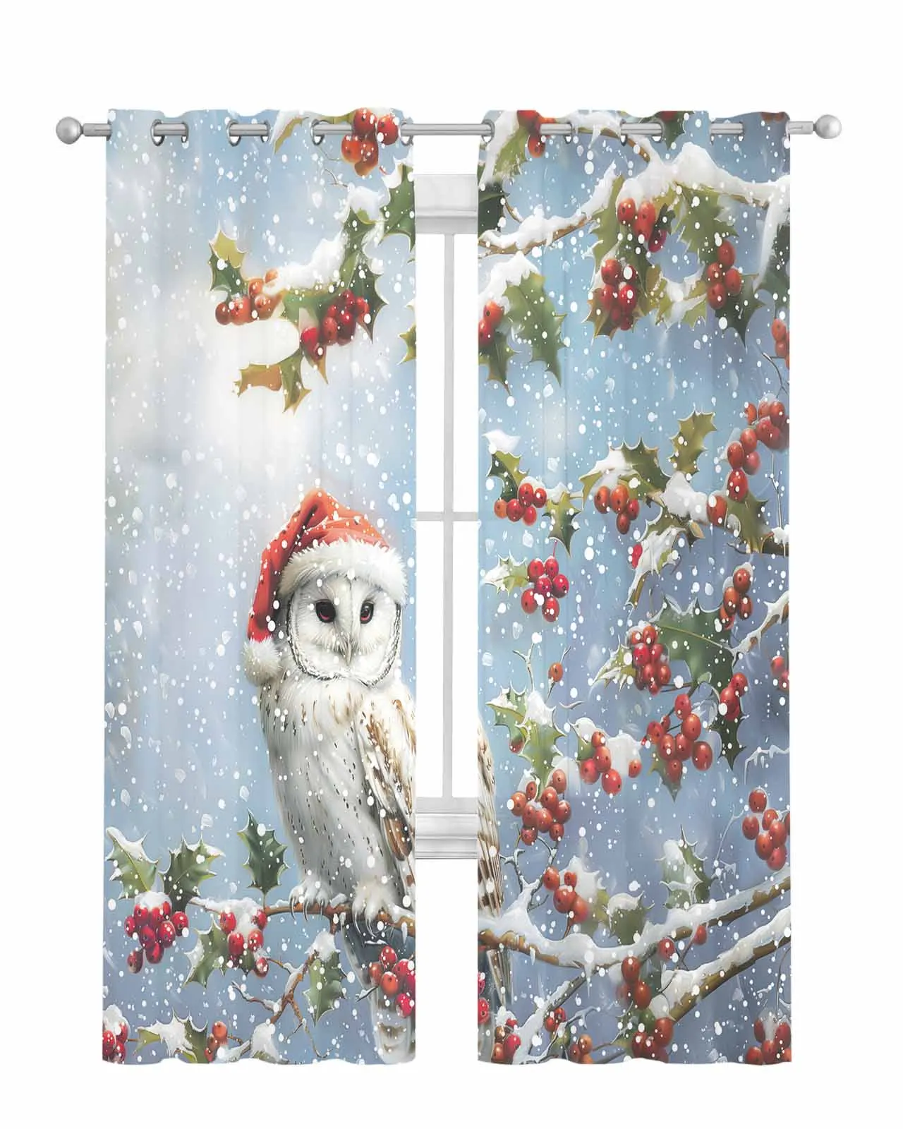Christmas Winter Snowscape Owl Curtain Tulle Curtains For Living Room Kitchen Window Treatments Voile