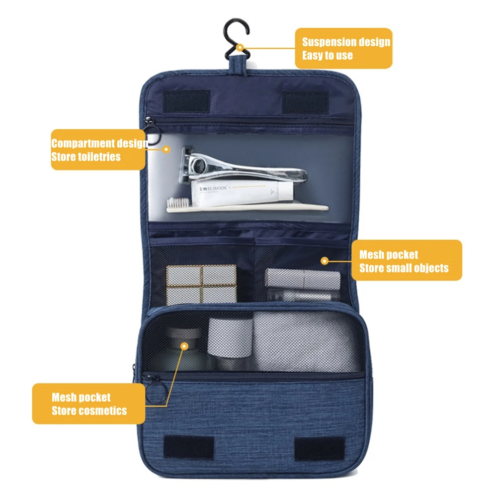 Portable Toiletry Washbag With Hanging Hook Waterproof Women Bathroom Cosmetic Storage Bag Large Capacity Travel Men Makeup Case