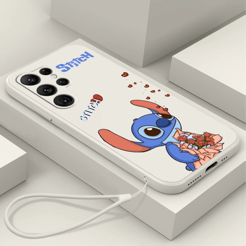 

Disney Stitch Couple Love Phone Case For Samsung Galaxy S22 S21 S20 FE S10 Note 20 10 Plus Lite Ultra 5G Liquid Rope Funda