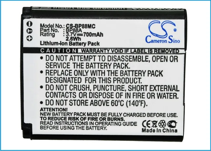 

Аккумулятор 700 мАч для камеры Samsung BP88A DV200 DV300 DV300F DV305 DV305F