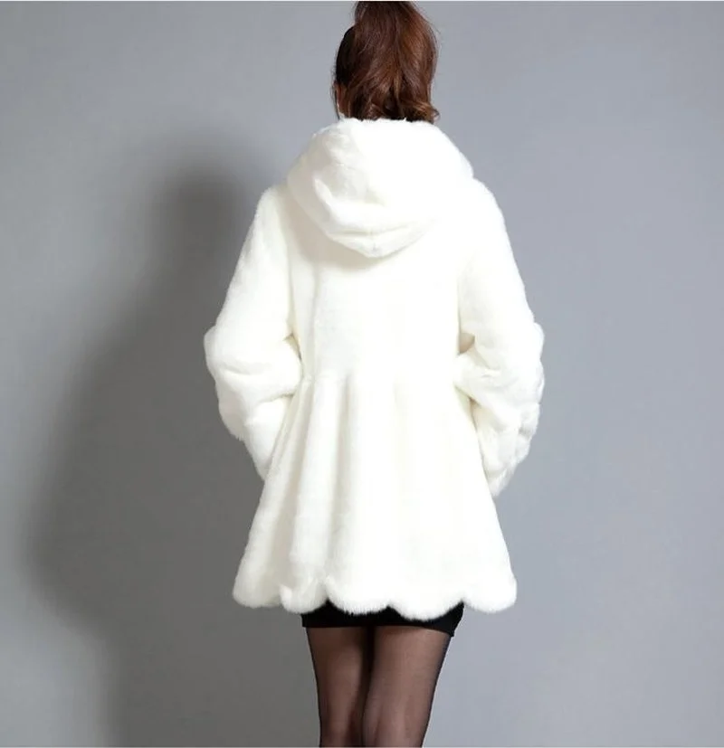 Black/White Mink Fur Jacket Women Long Hoodies Fur Coat Oversized Female Casual Faux Rabbit Fur Jackets Winter Autumn Overcoats