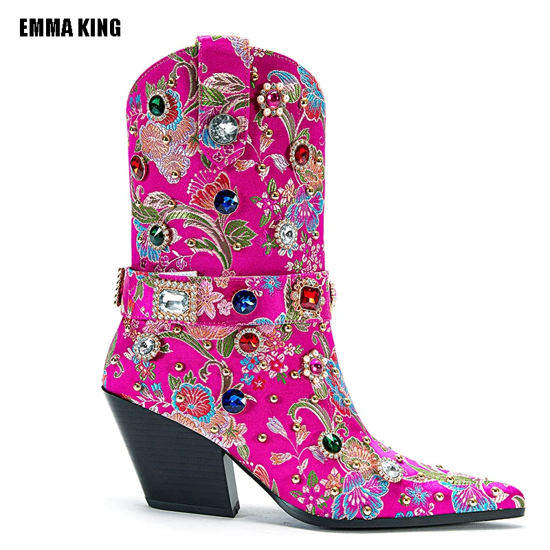 

Женские ковбойские ботинки до середины икры, с вышивкой