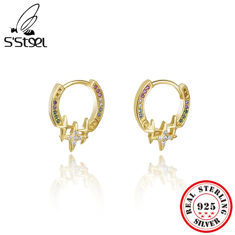 

S'STEEL 925 Sterling Silver Hoop Earrings For Women Zircon Star Small Dainty Huggie Earings Gold 2022 Trending Fine Jewelry
