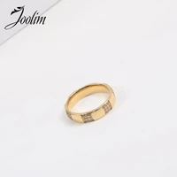 joolim high end 18k gold pvd tarnish free circle square thick drill rings for women stainless steel jewelry wholesale