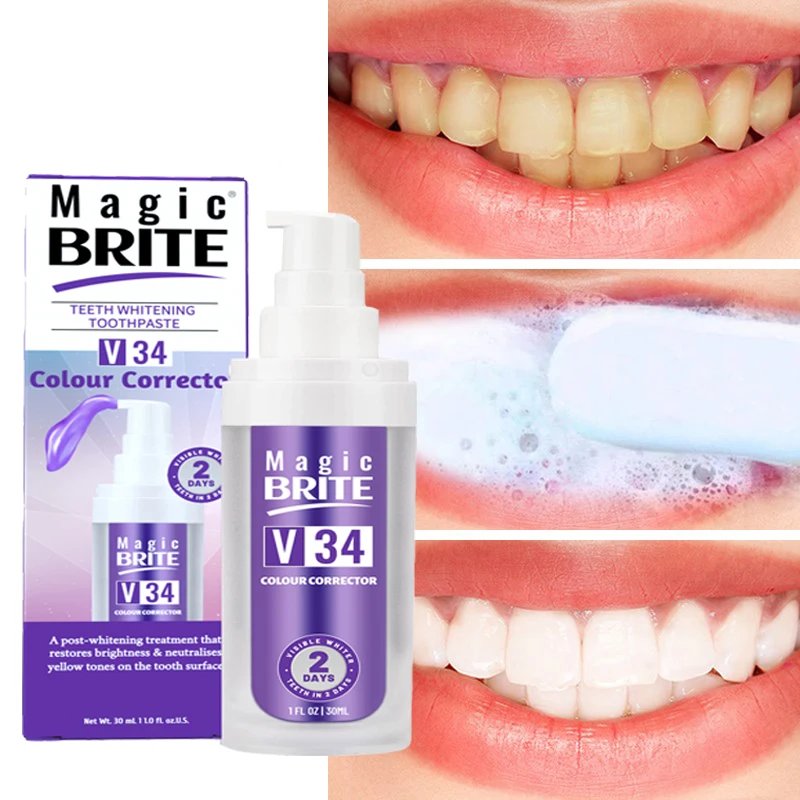 

V34 Teeth Whitening Mousse Deep Cleaning Cigarette Stains Repair Bright Neutralizes Yellow Tones Dental Plaque Fresh Breath 30ml