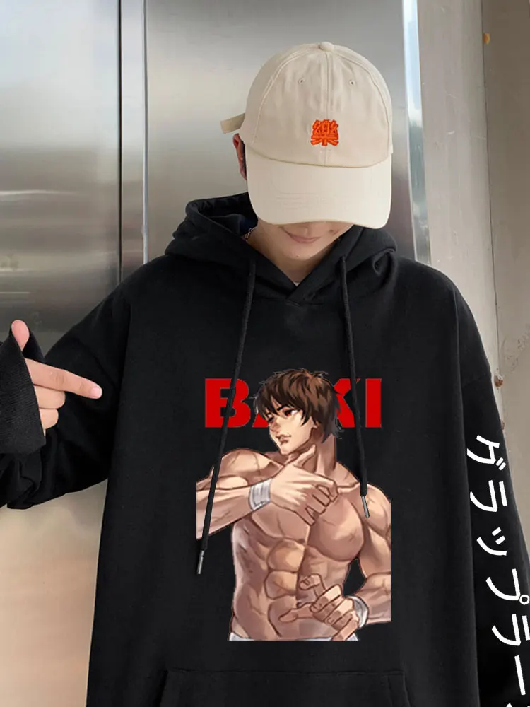 

Anime Hoodie Baki The Grappler Yujiro Hanma Pullovers Tops Long Sleeves Loose Man Woman Cool Streetwaer Hooded Swartshirts