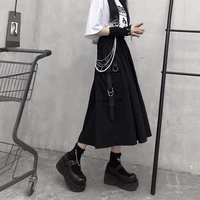 houzhou gothic black long skirt techwear women punk chain pocket high waist cargo skirt midi summer mall goth grunge streetwear
