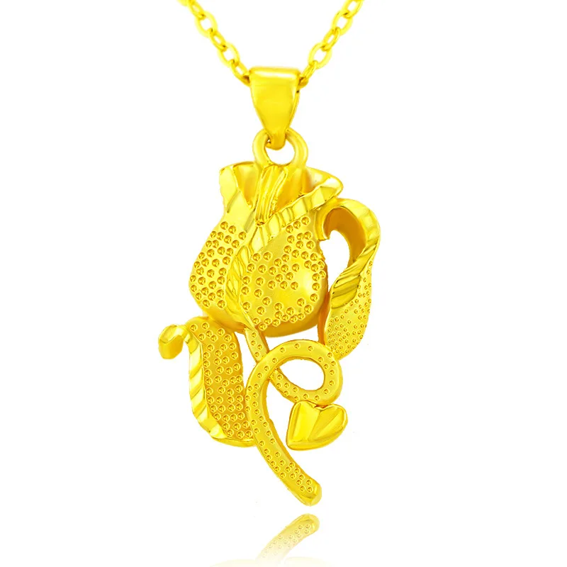 

14K Gold Plated Rose Flower Pendant necklace for women Lady Necklace Wedding Birthday Valentine's Day Luxury jewelry Gifts