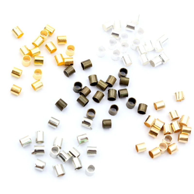 500pcs 1.5 2.0mm Gold Silver Color Tube Crimp End Beads Stopper Spacer For DIY Necklace Jewelry Making Findings Supplies - купить по