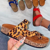 women leopard buckle flip flops 2021 platform slippers female weave wedges ladies casual slides summer shoes plus size footwear