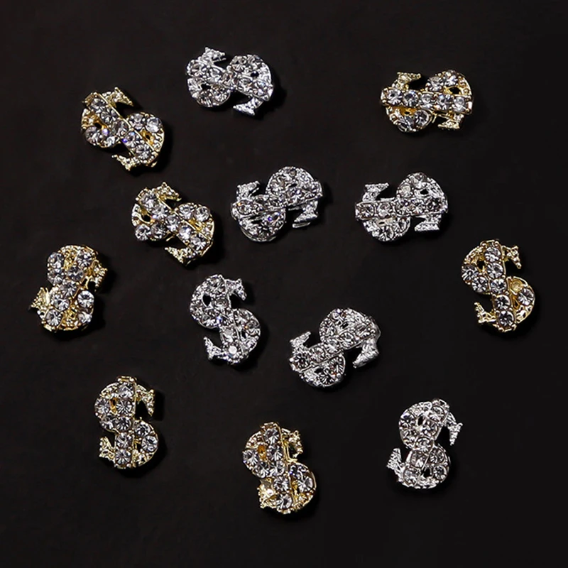 

Trendy Delicate Zircon Nail Art Decorations Gold Silver Dollar Sign Rhinestone Alloy Manicure Accessories Wholesale Dropshipping