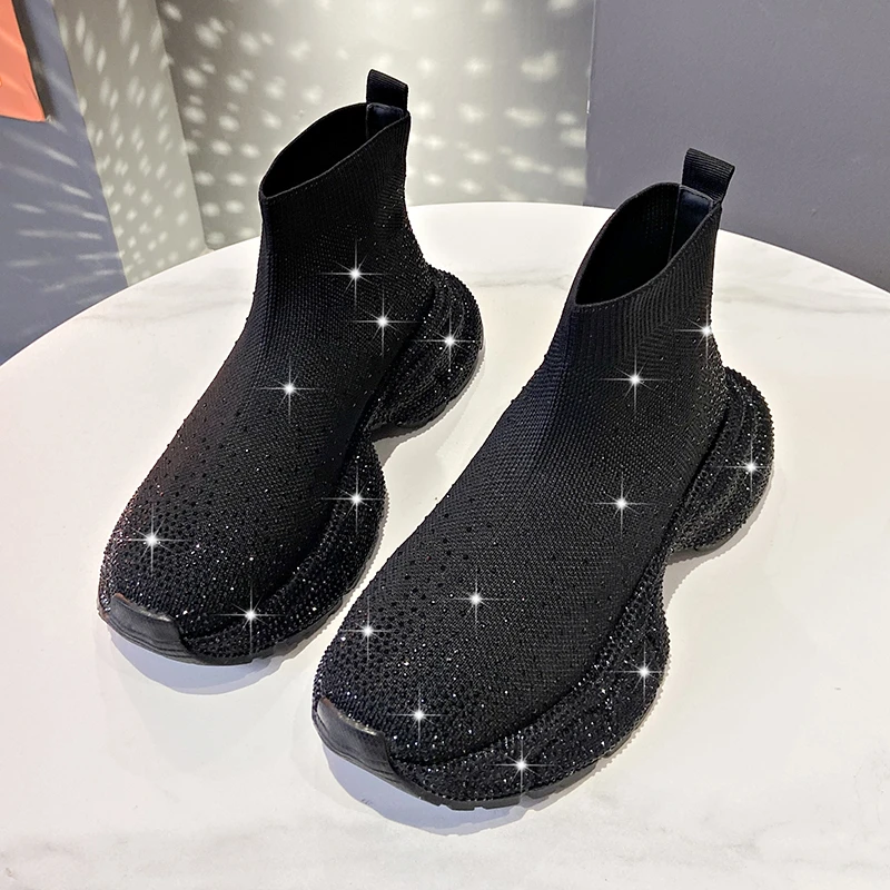 Женские Эластичные Трикотажные ботинки на платформе 8 см без застежки со