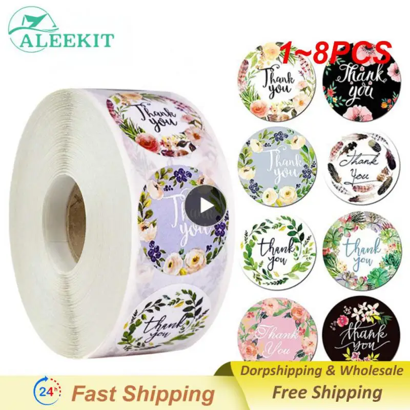 

1~8PCS Colorful round "thank you" sticker seal label paper roll packaging decoration handmade thank you sticker 50-