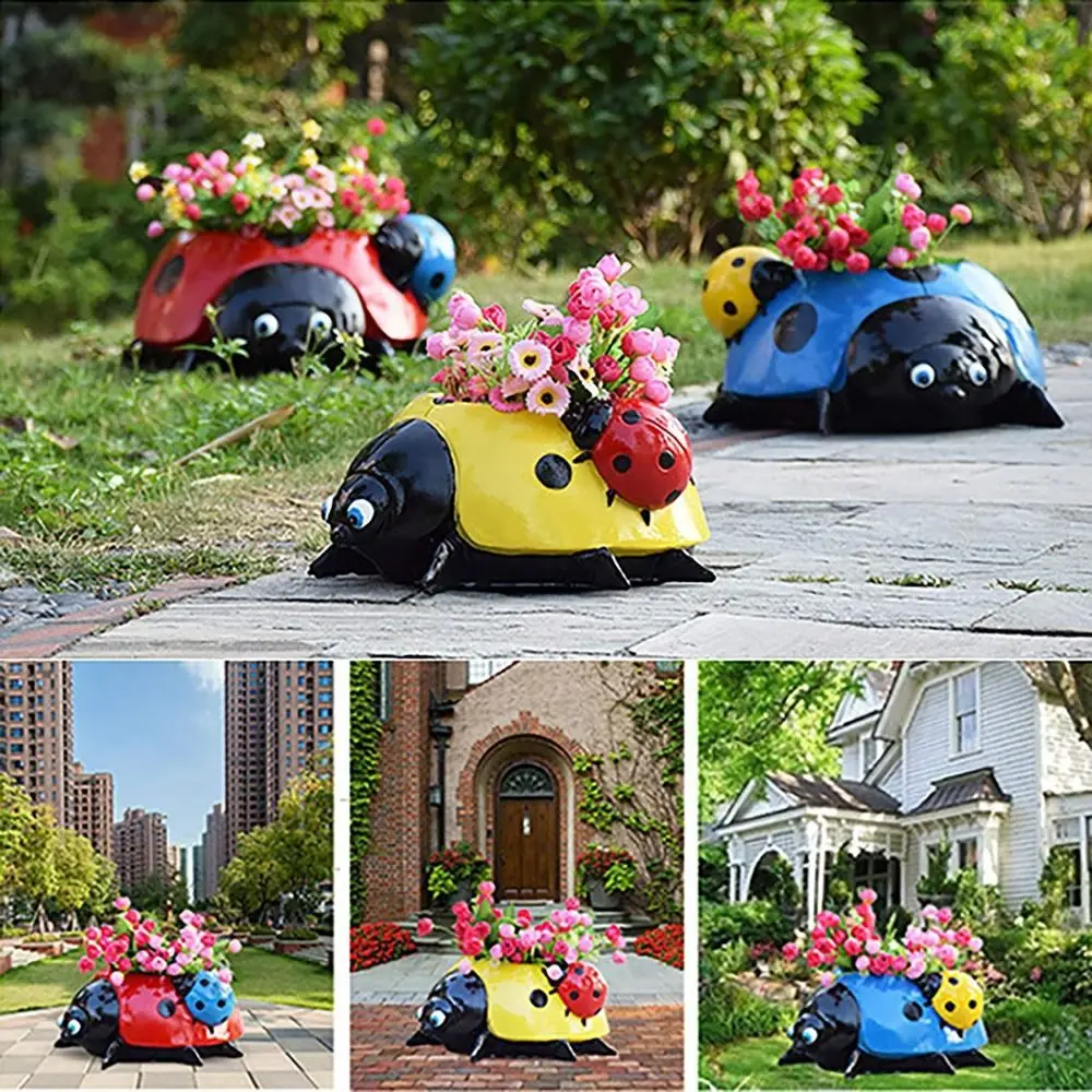 

Simulation Animal Succulent Plant Pot Yard Lawn Decoration Resin Ladybug Flower Pot Planter Garden