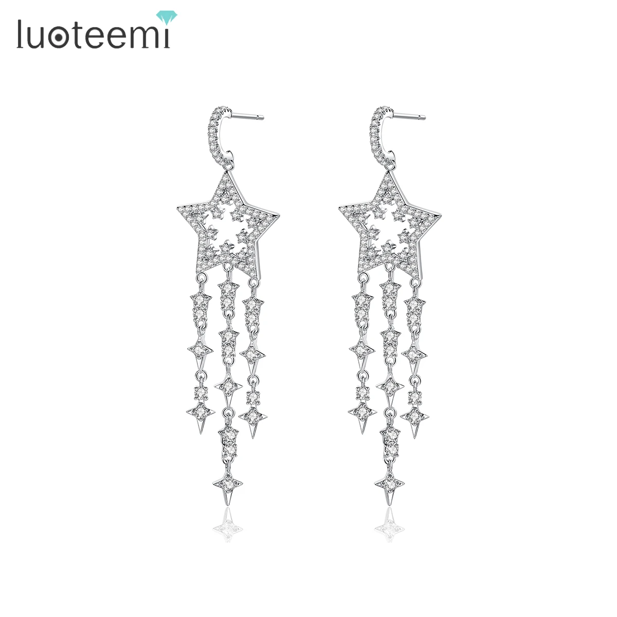 LUOTEEMI Shinny Long Tassel with Big Star Drop Earring for Women High Quality Hook Ear Pin pendientes mujer 2022 New Arrival