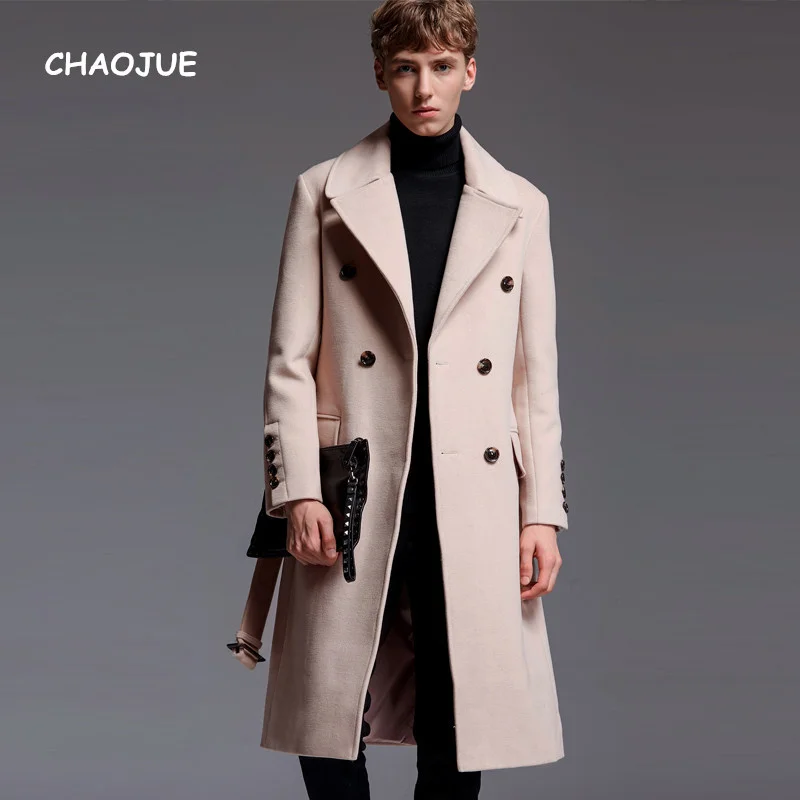 

Brand Mens Extra Long Woolen 2023 Autumn/Winter England Artifical Cashmere Over Coat Business Causal Beige Outwear