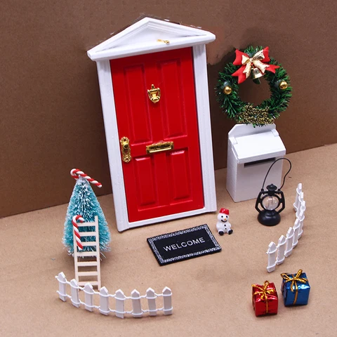 Набор искусственных венков на дверь эльфа, 11 шт., деревянные мини-двери, украшения «сделай сам», сказочный домик для домашнего праздника, искусственные рождественские украшения