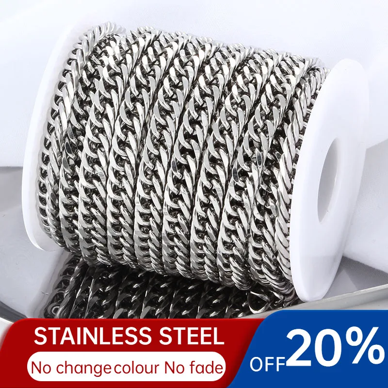 

Панцирная цепь из нержавеющей стали с кубинскими звеньями, мужское ожерелье для самостоятельного изготовления ювелирных изделий, браслет ...