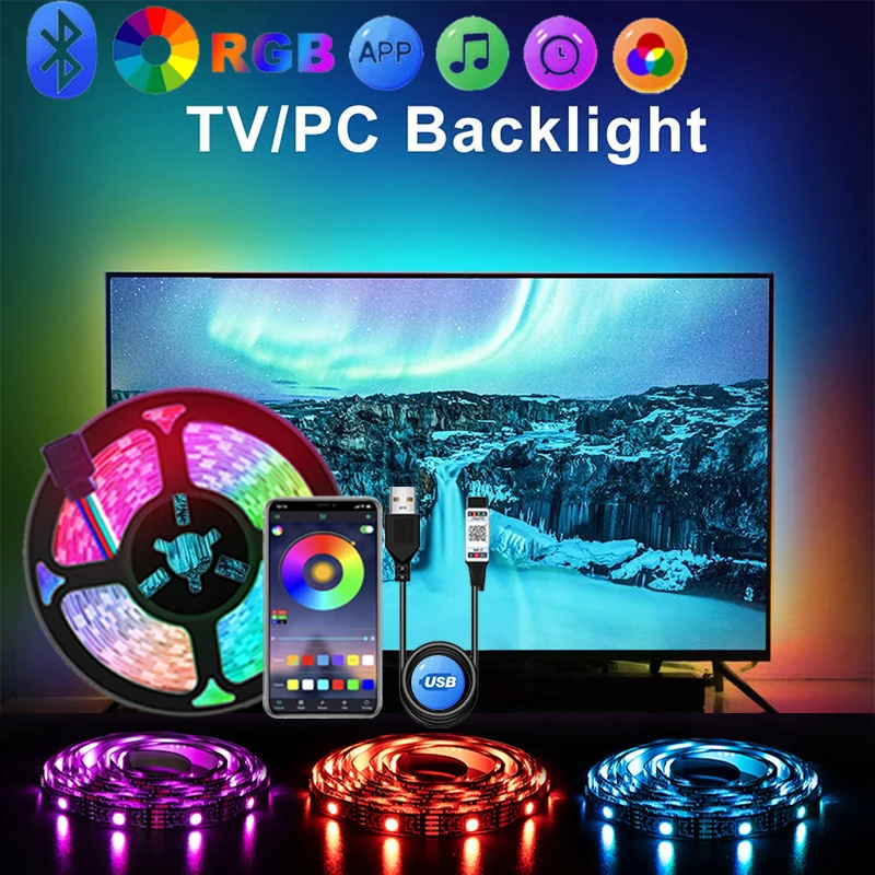 Светодиодная лента освещения для телевизора RGB USB 5 в постоянного тока Buletooth 5050