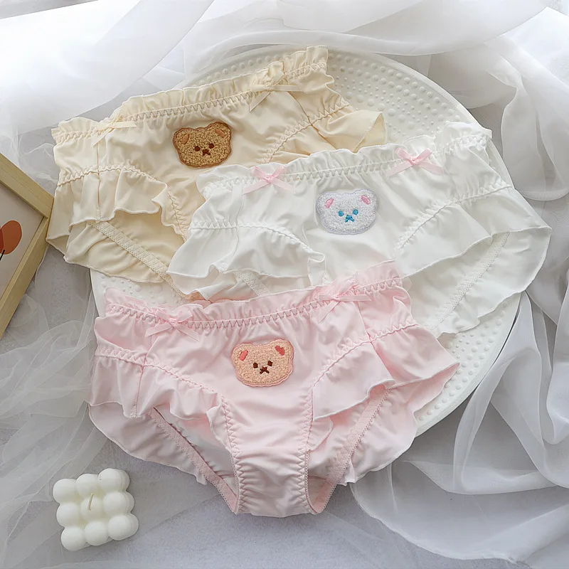 4XL Large Size Cute Lovely Sweety Japanese Style Milk Silk Cartoon Bear Women's Panties Lolita Princess Underwear Breifs