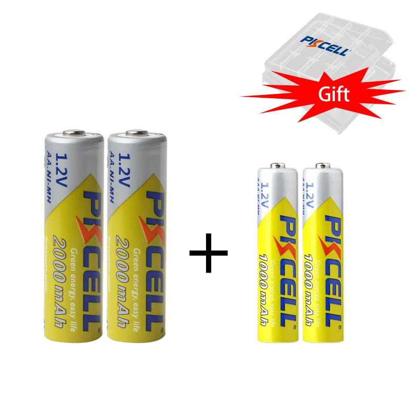 

PKCELL 2/4Pcs AA Recargeable Battery 1.2V Ni-MH 2000mAh + 2/4Pc AAA Rechargeable Battery 1000mAh With 1/2 Pcs Battery Holder Box
