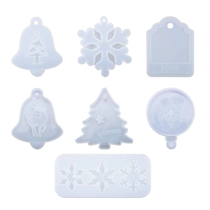 

7Pcs Resin Ornament Molds,Christmas Resin Casting Mold Set For Xmas Decorations,Silicone Molds Snowflake Ornament